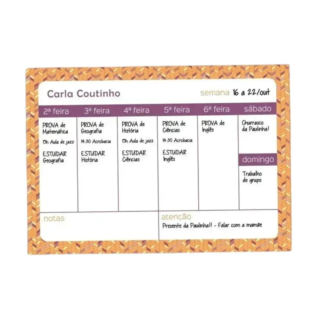 Planejador Semanal-Grudado em Você-Personalizados