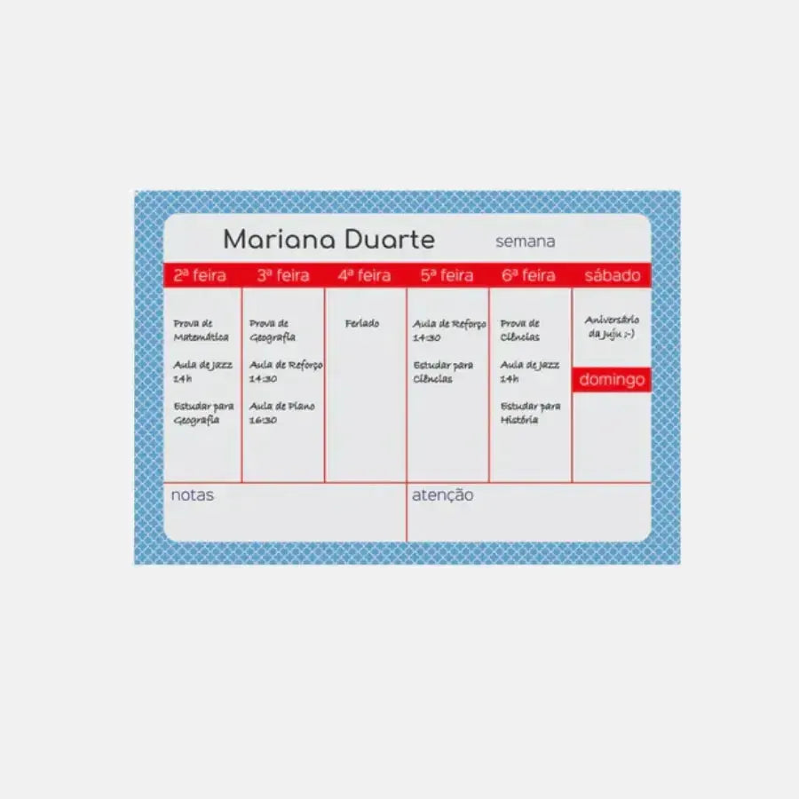 Planejador Semanal-Grudado em Você-Personalizados